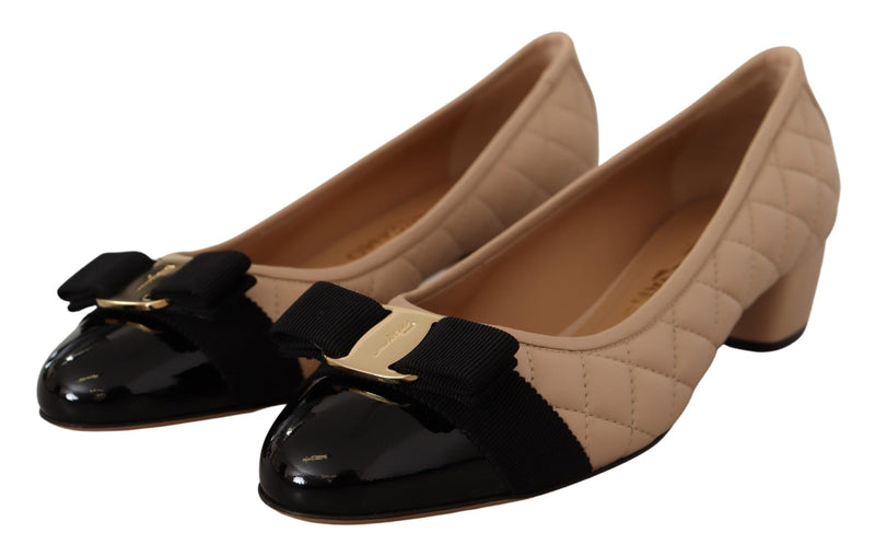 Beige and Black Nappa Leather Pumps Shoes