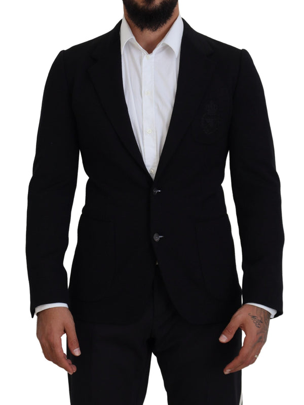 Black Wool Crown Slim Fit Jacket Blazer