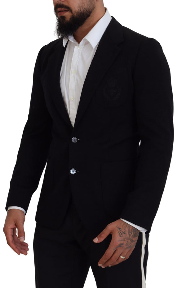 Black Wool Crown Slim Fit Jacket Blazer