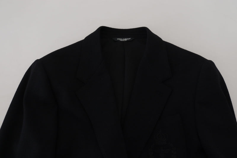 Black Wool Crown Slim Fit Jacket Blazer