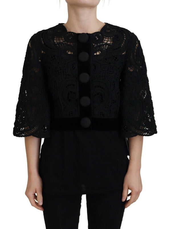 Black Lace Short Sleeves Cardigan Jacket