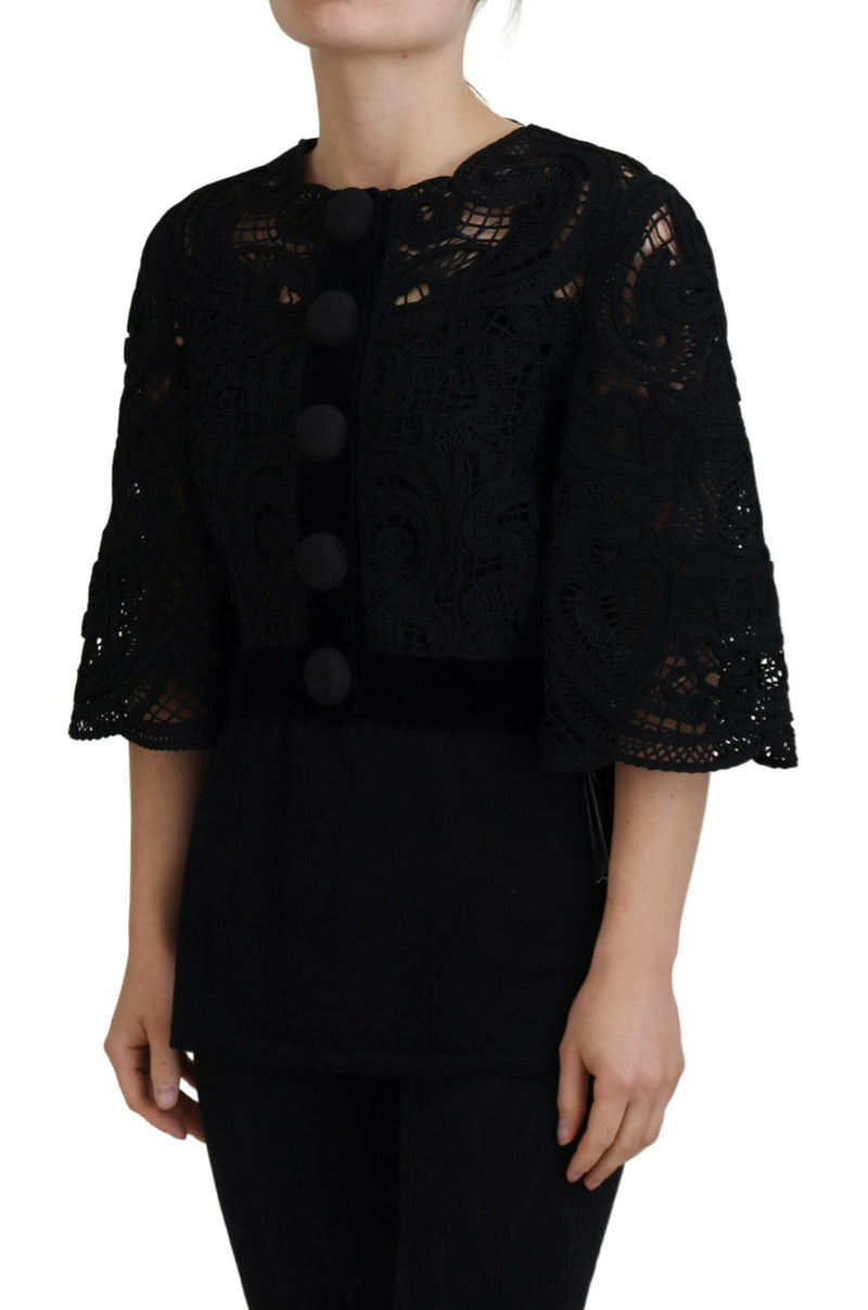 Black Lace Short Sleeves Cardigan Jacket