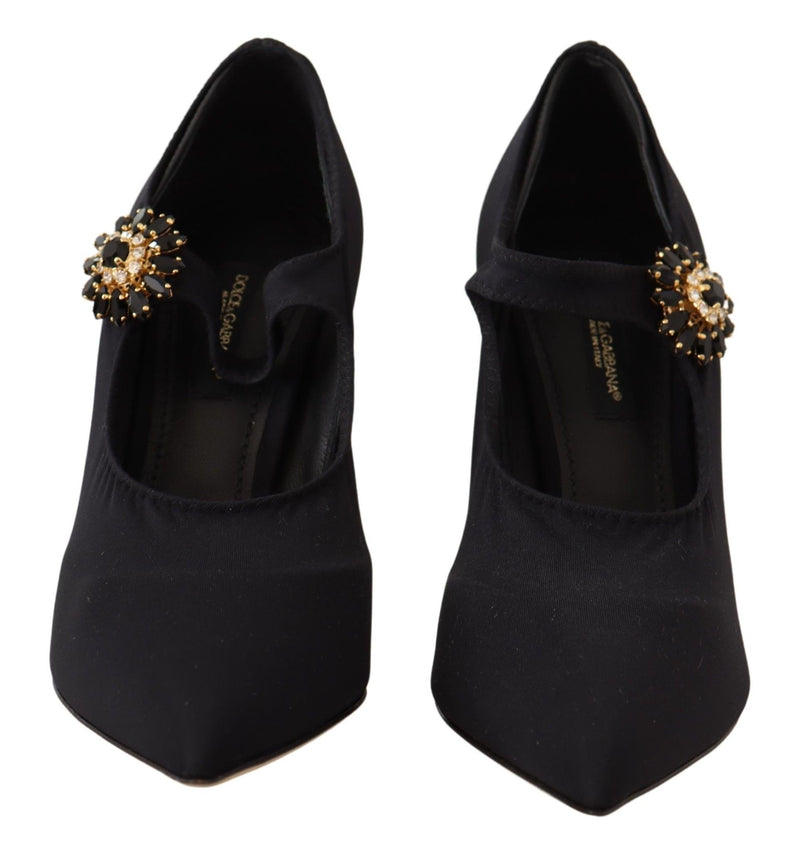 Black Tulle Stretch Crystal Mary Jane Shoes