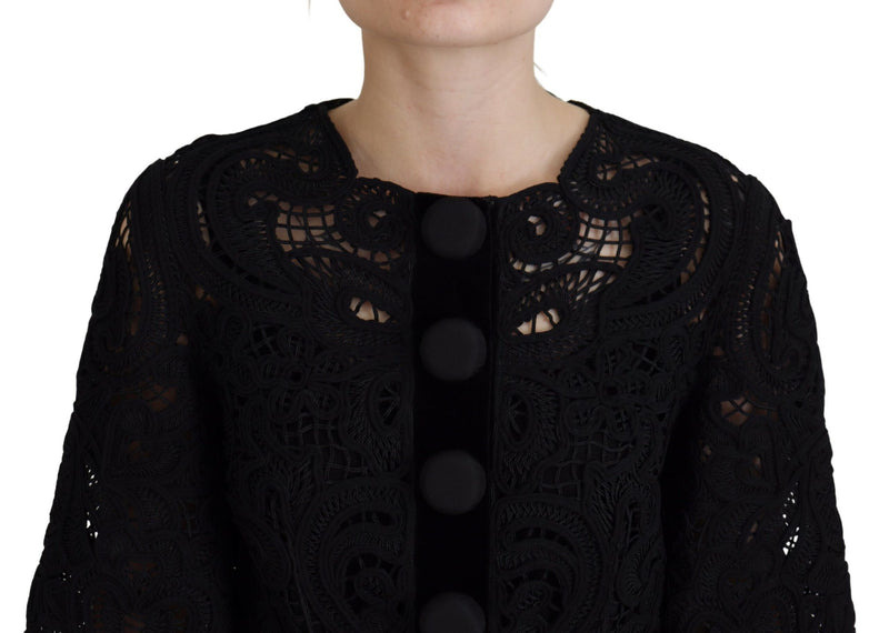 Black Lace Short Sleeves Cardigan Jacket