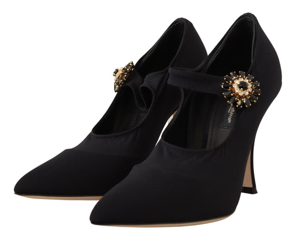 Black Tulle Stretch Crystal Mary Jane Shoes