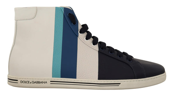 Blue White Leather High Top Sneakers