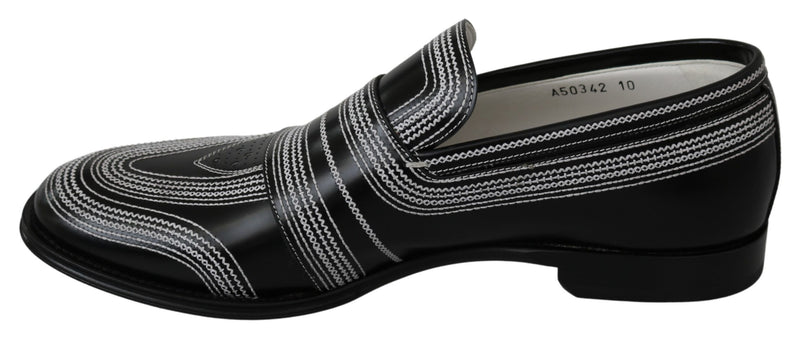 Black White Leather Slippers Loafers Shoes