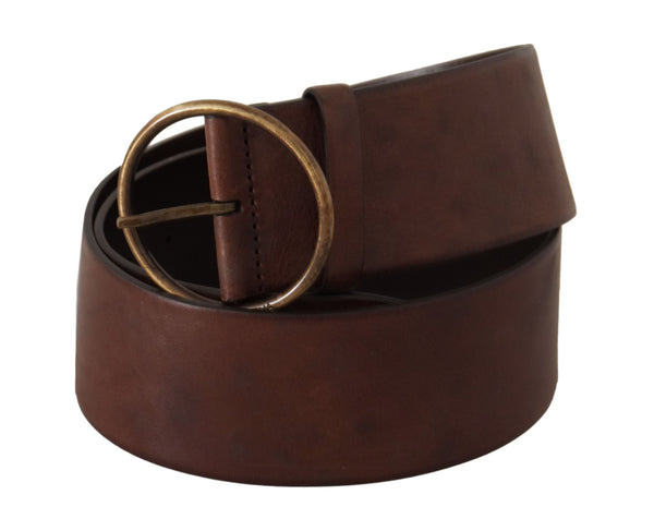 Dark Brown Wide Waist Leather Metal Round Buckle Belt