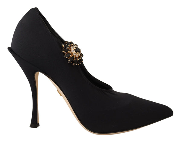 Black Tulle Stretch Crystal Mary Jane Shoes