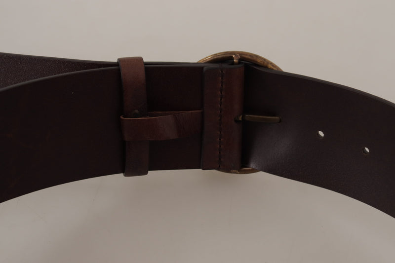 Dark Brown Wide Waist Leather Metal Round Buckle Belt