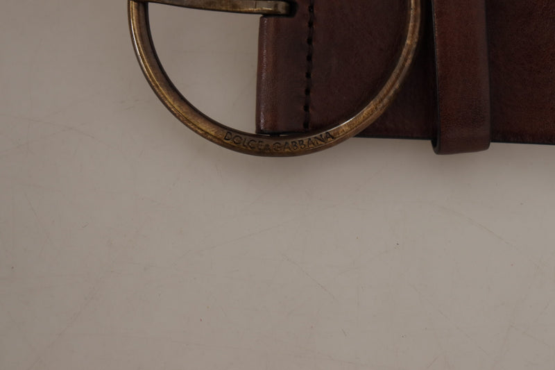 Dark Brown Wide Waist Leather Metal Round Buckle Belt