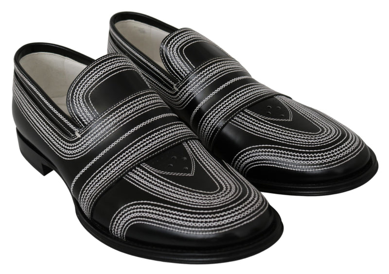 Black White Leather Slippers Loafers Shoes