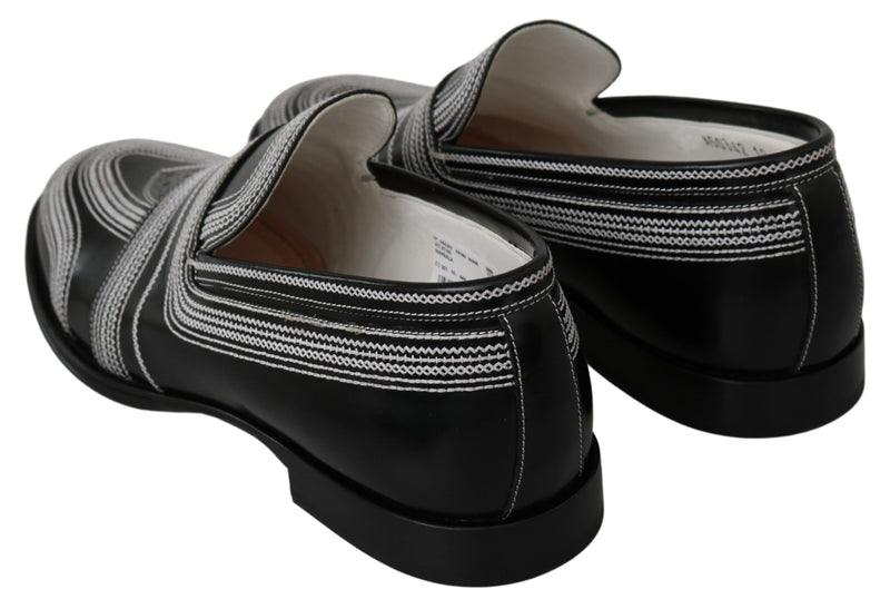 Black White Leather Slippers Loafers Shoes