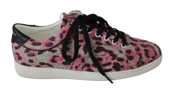 Pink Leopard Print Training Leather Flat Sneakers