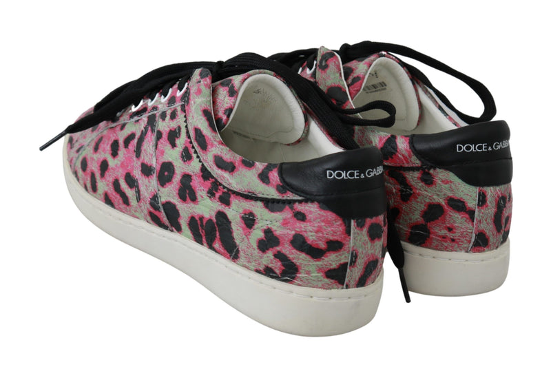 Pink Leopard Print Training Leather Flat Sneakers