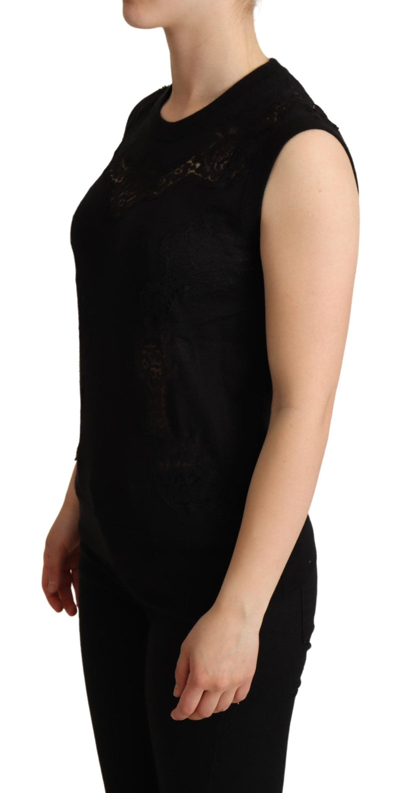 Black Cashmere Silk Cutout Tank Top