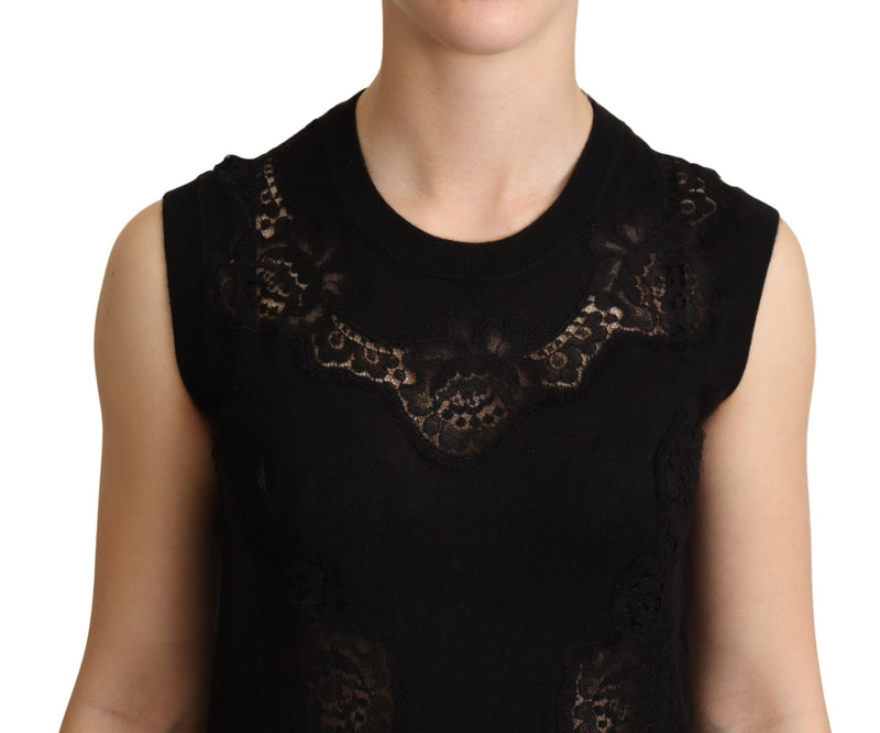 Black Cashmere Silk Cutout Tank Top