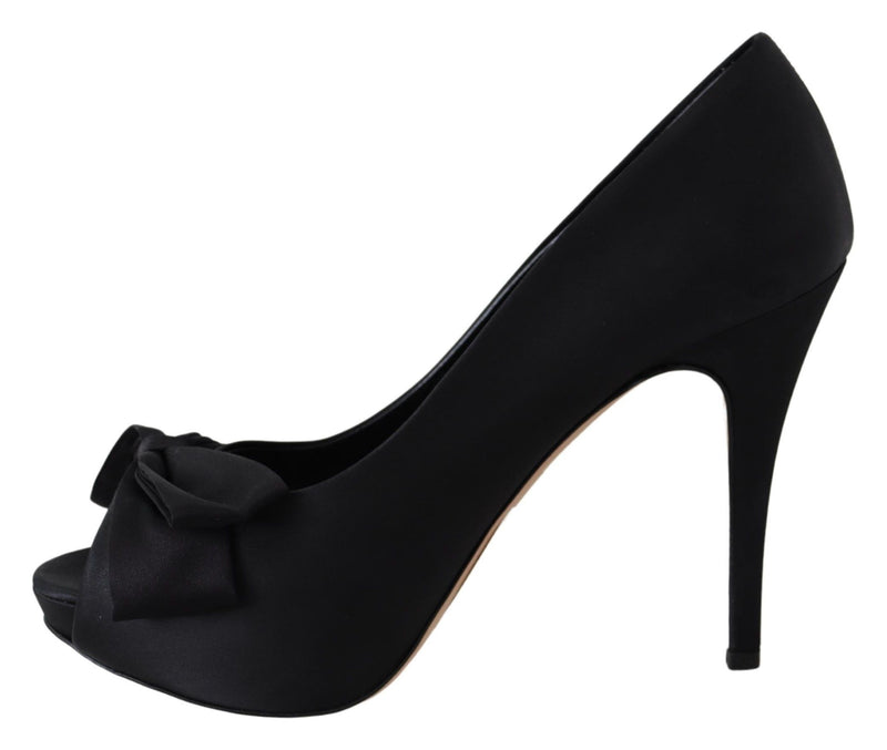 Black Silk Pumps Open Toes Heels Shoes