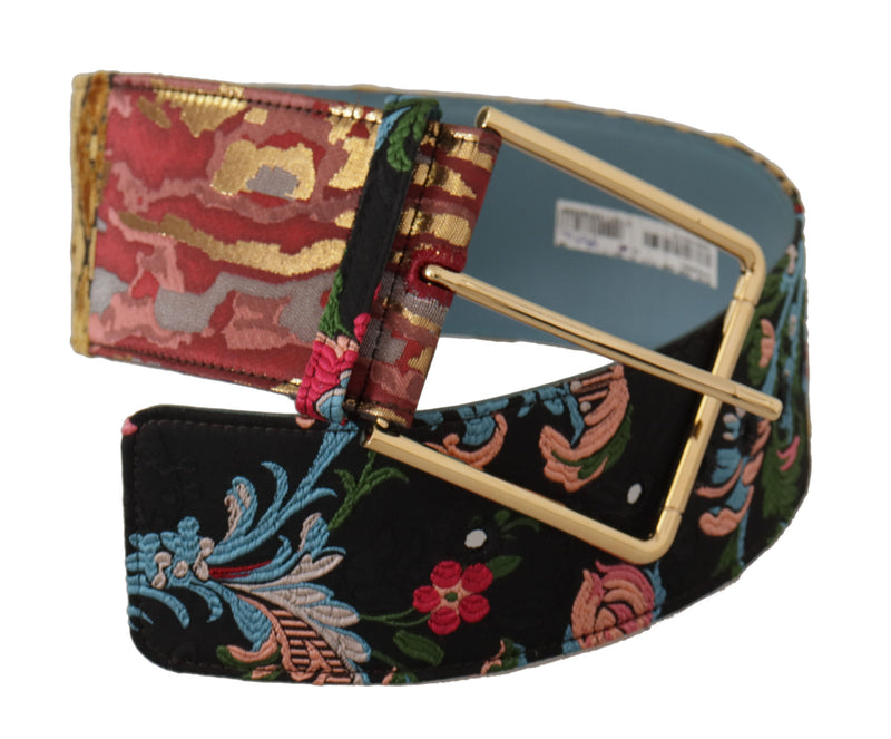 Multicolor Embroidered Leather Gold Metal Buckle Belt