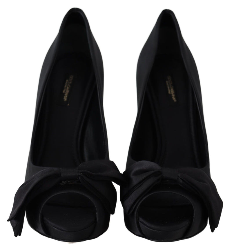 Black Silk Pumps Open Toes Heels Shoes