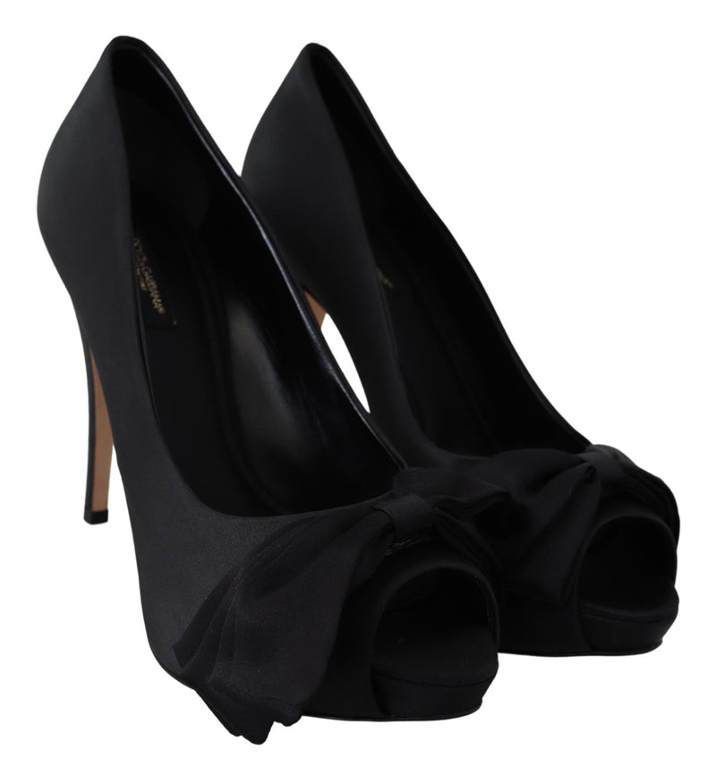 Black Silk Pumps Open Toes Heels Shoes