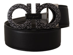 Black and Grey Calf Leather Reversible Belt