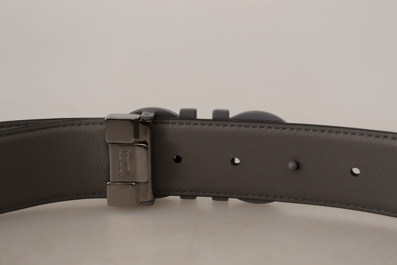 Black and Grey Calf Leather Reversible Belt