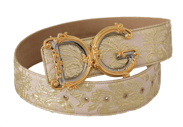 Pink Wide Waist Jacquard DG Logo Gold Logo Buckle Belt