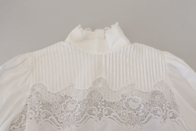 White Cotton Lace Trim Turtle Neck Blouse Top