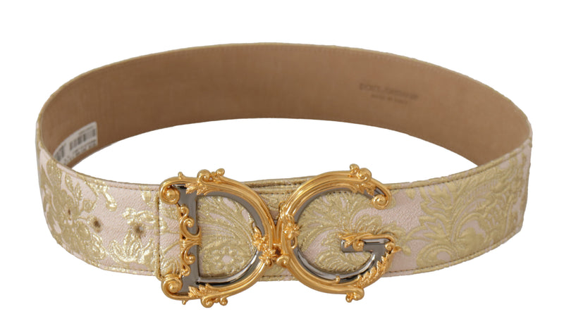 Pink Wide Waist Jacquard DG Logo Gold Logo Buckle Belt