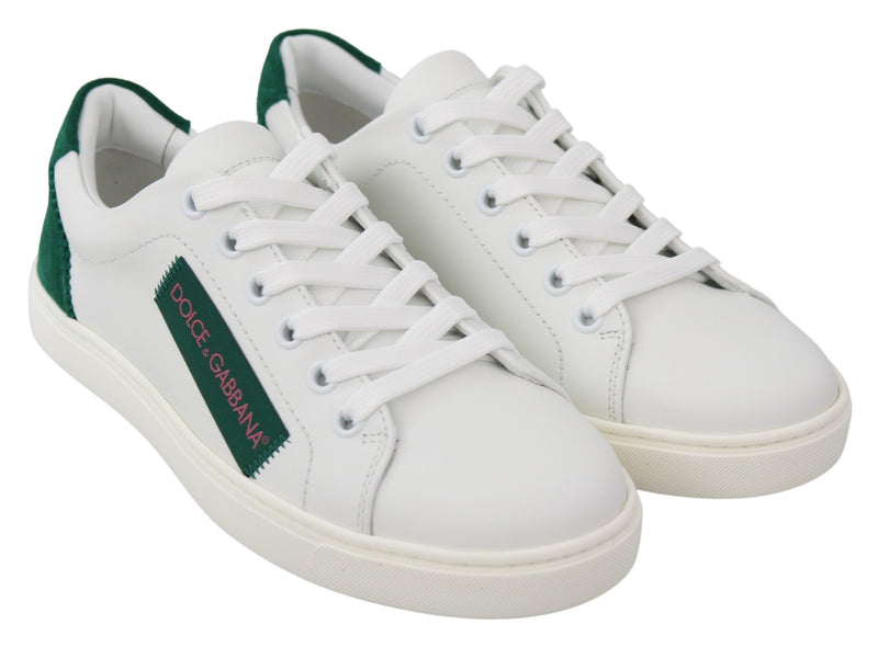 White Green Leather Casual Sneakers Shoes