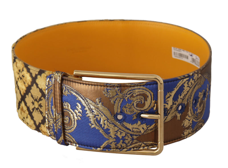 Blue Floral Patchwork Leather Wide Waist Buckle Belt