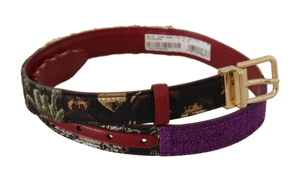 Multicolor Patchwork Leather Gold Metal Buckle Belt