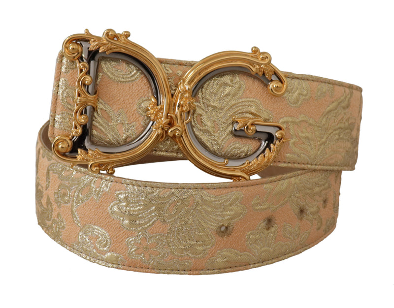 Gold Wide Waist Jacquard Baroque DG Logo Buckle Belt