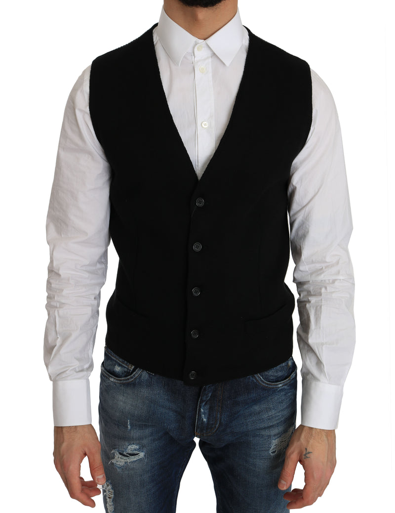 Black Cotton Dress Woven Waistcoat