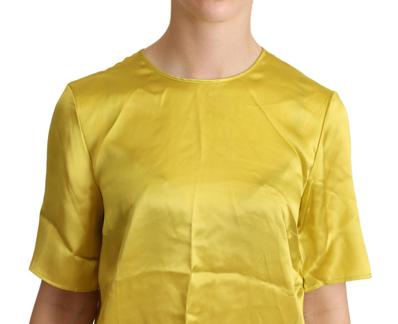 Yellow Silk Short Sleeve Blouse T-shirt