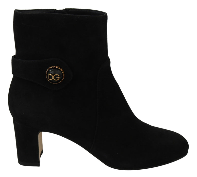 Black Suede Mid Calf Boots Zipper Shoes