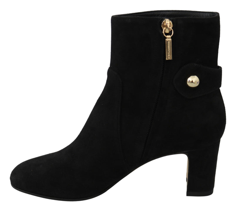 Black Suede Mid Calf Boots Zipper Shoes