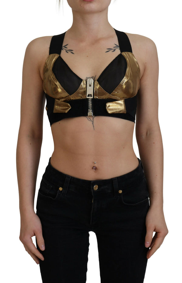 Black Gold Sleeveless Cropped Bustier Top