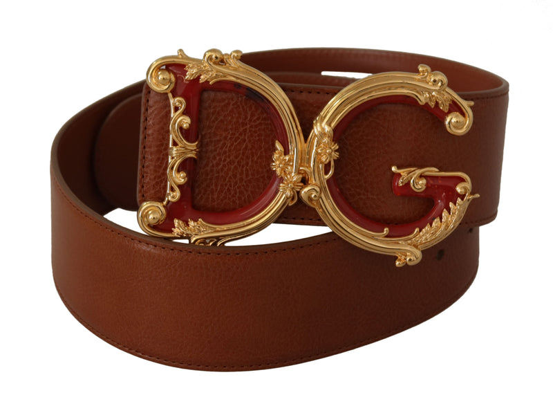 Brown Wide Waist Leather DG Logo Baroque Buckle Belt