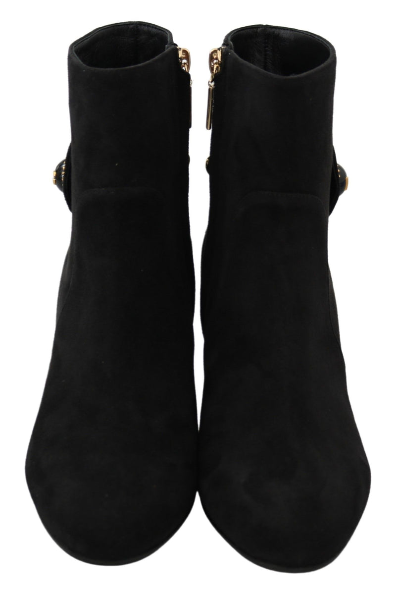 Black Suede Mid Calf Boots Zipper Shoes