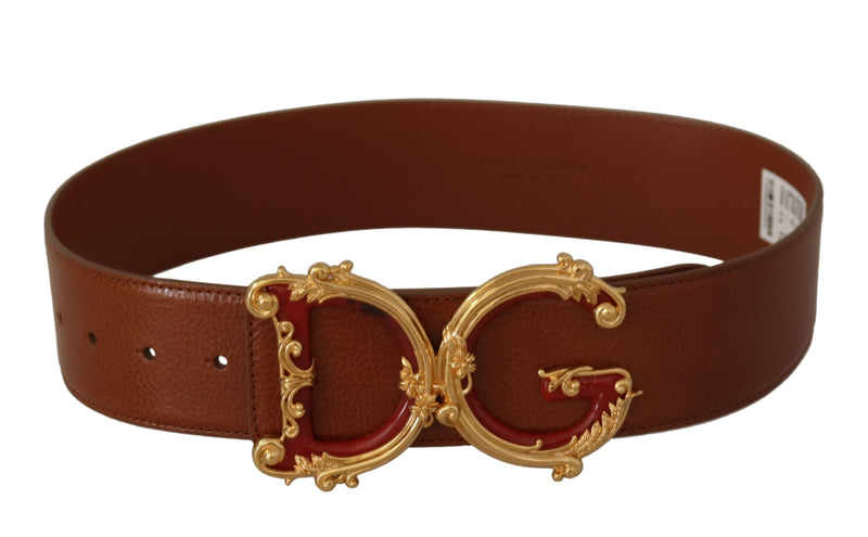 Brown Wide Waist Leather DG Logo Baroque Buckle Belt