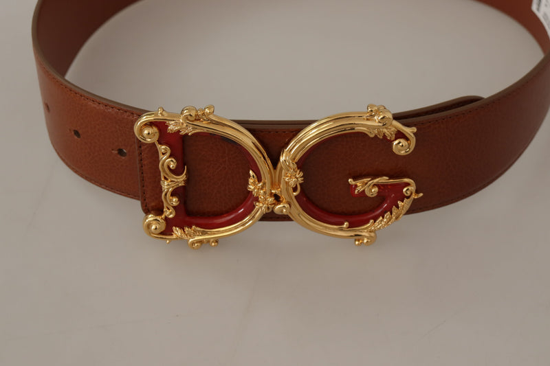 Brown Wide Waist Leather DG Logo Baroque Buckle Belt