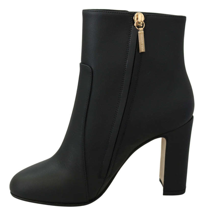 Black Leather Short Boots Zipper Shoes