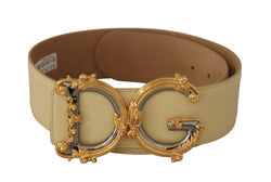 Beige Wide Waist Leather DG Logo Baroque Buckle Belt