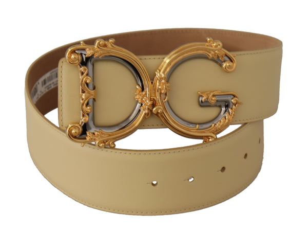 Beige Wide Waist Leather DG Logo Baroque Buckle Belt