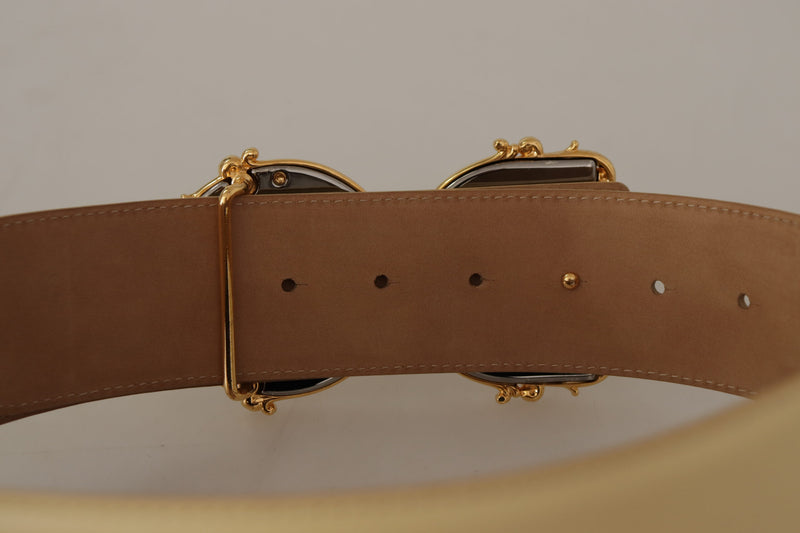 Beige Wide Waist Leather DG Logo Baroque Buckle Belt