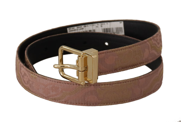 Rose Gold Leather Logo Engraved Metal Buckle Belt