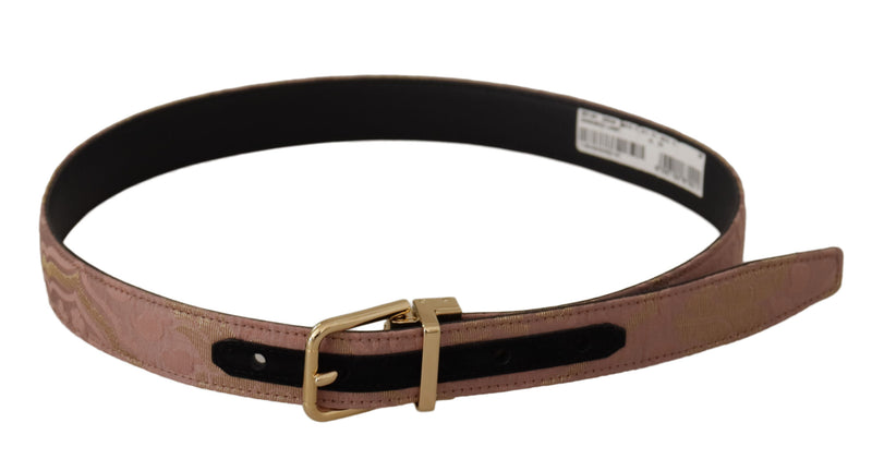 Rose Gold Leather Logo Engraved Metal Buckle Belt