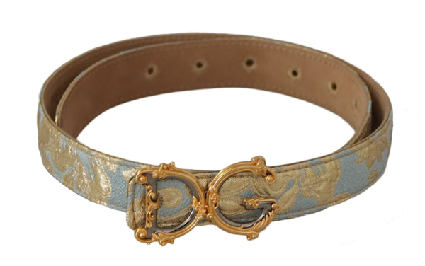 Blue Leather DG Logo Baroque Gold Metal Buckle Belt